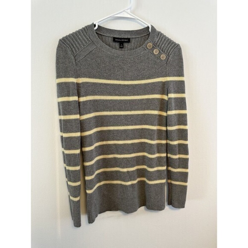 Banana Republic Sweater Womens S Small‎ Gray Striped Wool Blend